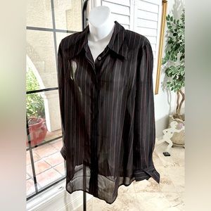 Black Button Down Long Sleeve Shirt w/ thin Red Stripe size M  Y2K